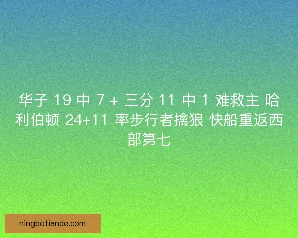 华子 19 中 7 + 三分 11 中 1 难救主 哈利伯顿 24+11 率步行者擒狼 快船重返西部第七